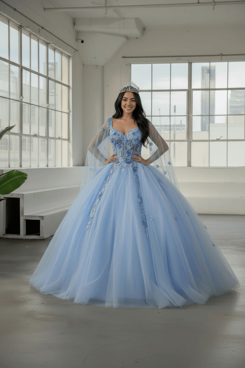 Sleeveless Cape Sleeve Ball Gown by Calla SCL-30006
