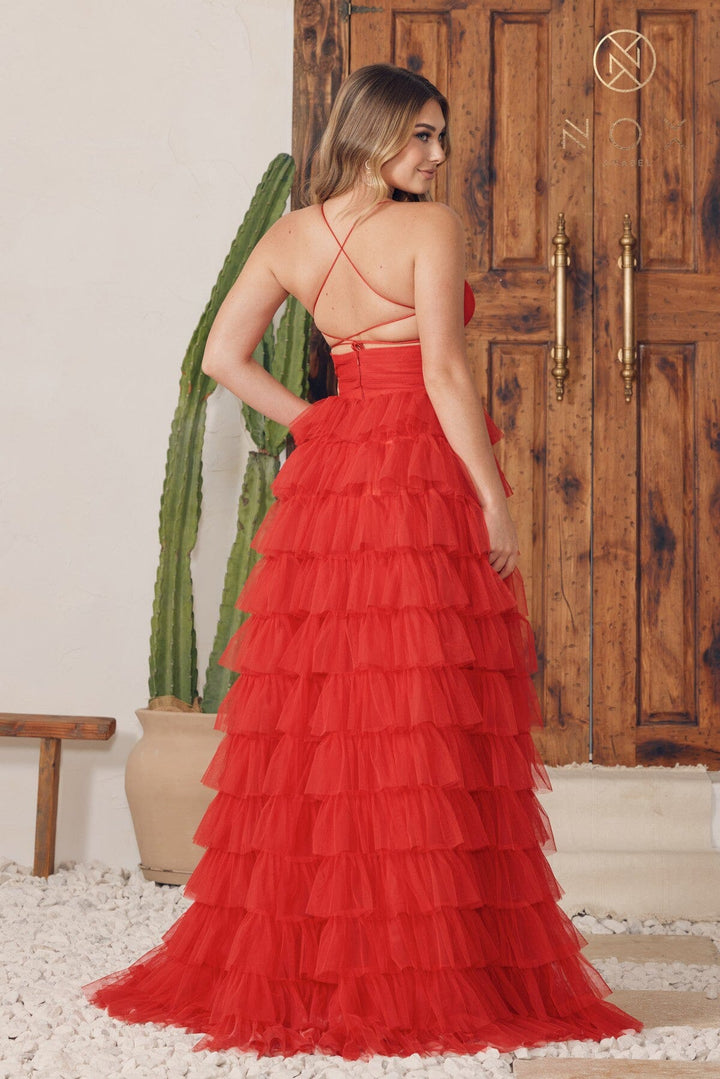 Sleeveless Ruffled Tulle Gown by Nox Anabel R1240 - Outlet