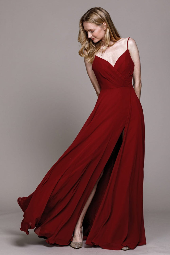Sleeveless V-Neck Chiffon Slit Gown by Amelia Couture 477