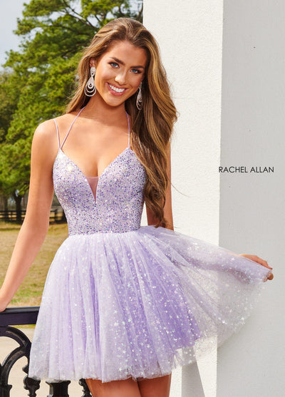 Star Beaded Short Halter Dress by Rachel Allan 40179