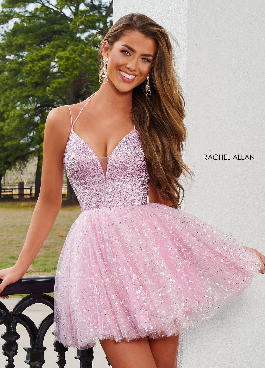 Star Beaded Short Halter Dress by Rachel Allan 40179