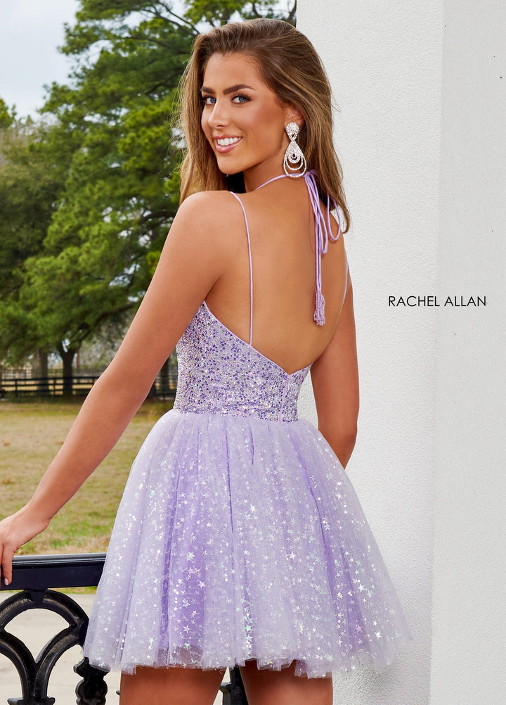 Star Beaded Short Halter Dress by Rachel Allan 40179