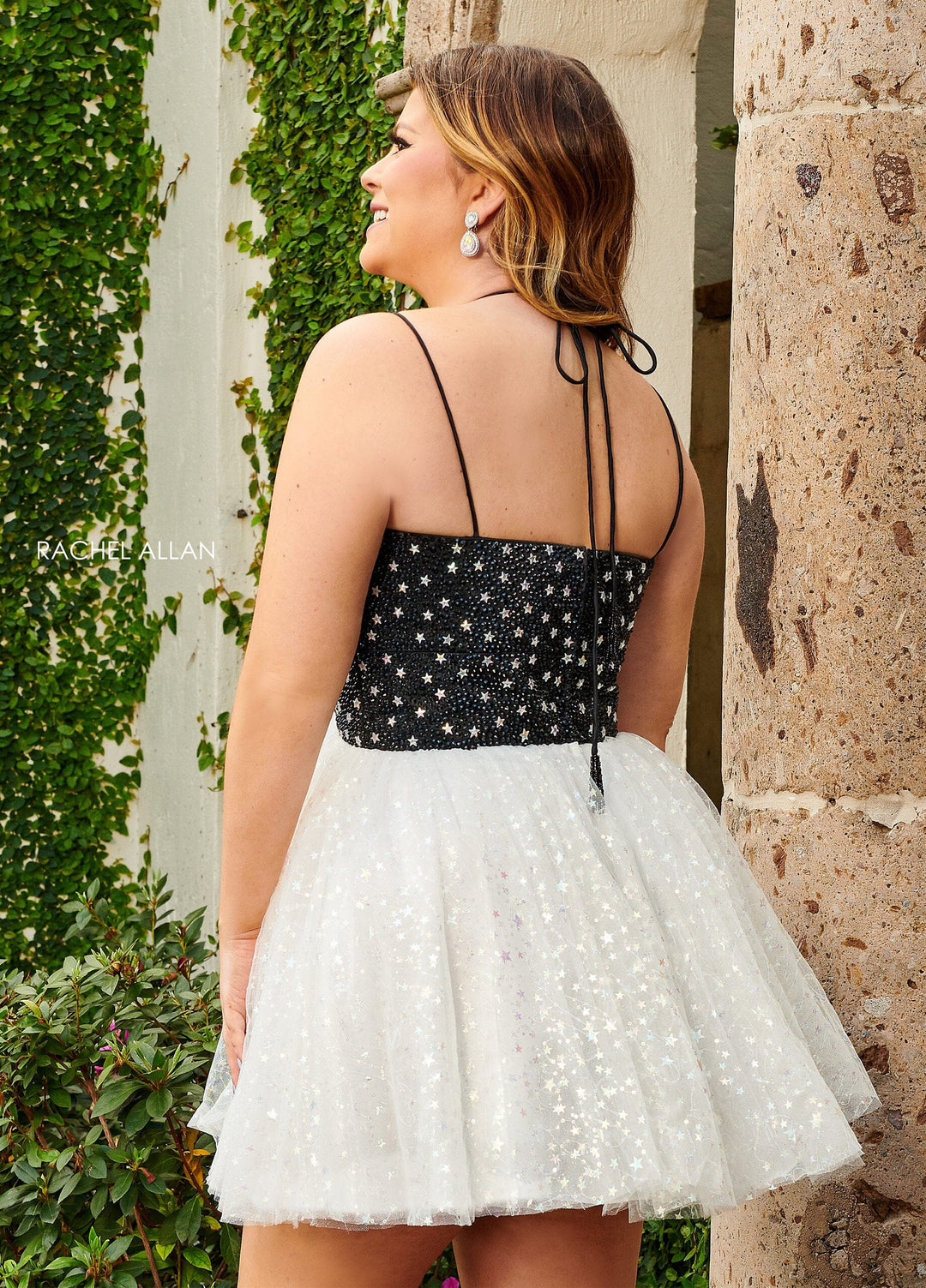 Star Beaded Short Halter Dress by Rachel Allan 40179