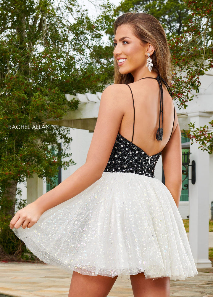 Star Beaded Short Halter Dress by Rachel Allan 40179