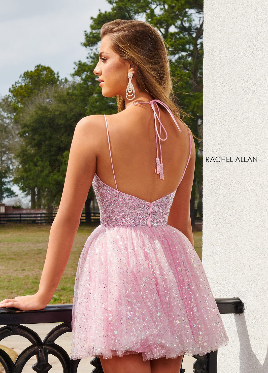 Star Beaded Short Halter Dress by Rachel Allan 40179