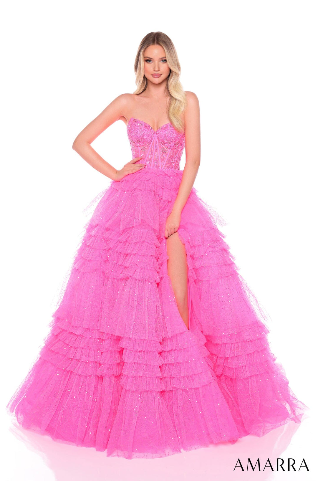 Strapless A-line Ruffled Slit Gown by Amarra 88099