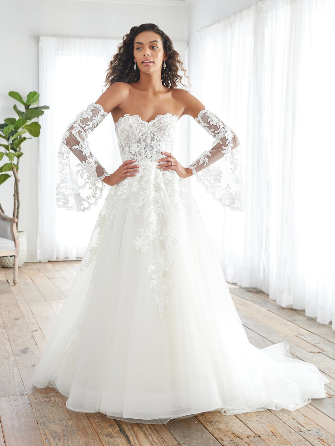 Strapless Bell Sleeve Bridal Gown by Adrianna Papell 31233