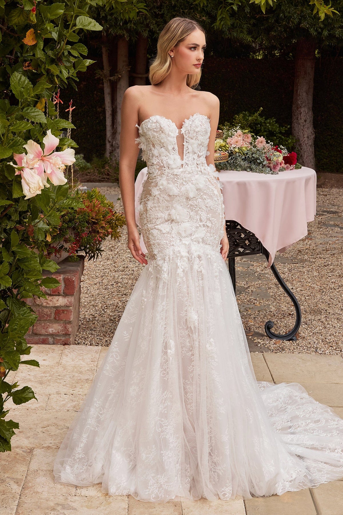 Detachable Train White Mermaid Lace Wedding Dress Strapless Lace Mermaid Wedding Gown By Ladivine CDS434W ABC Fashion Detachable Train White Mermaid Lace Wedding Dress Strapless Lace Mermaid Wedding Gown By Ladivine CDS434W ABC Fashion