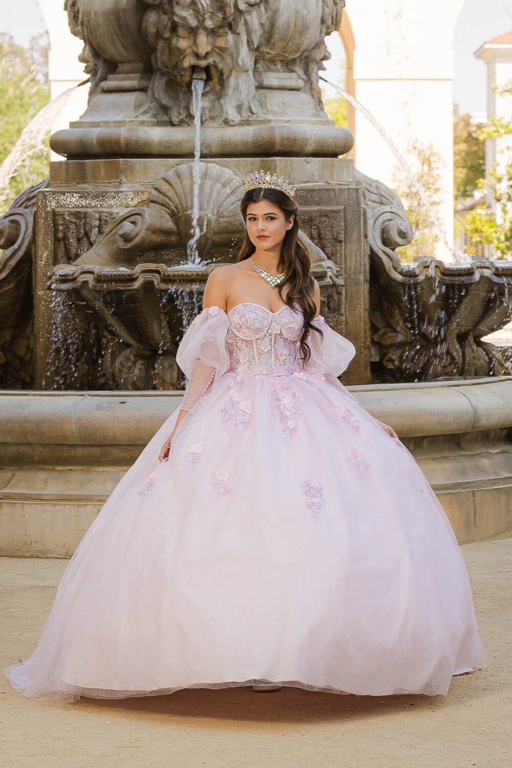 Strapless Puff Sleeve Ball Gown by Petite Adele PQ1037