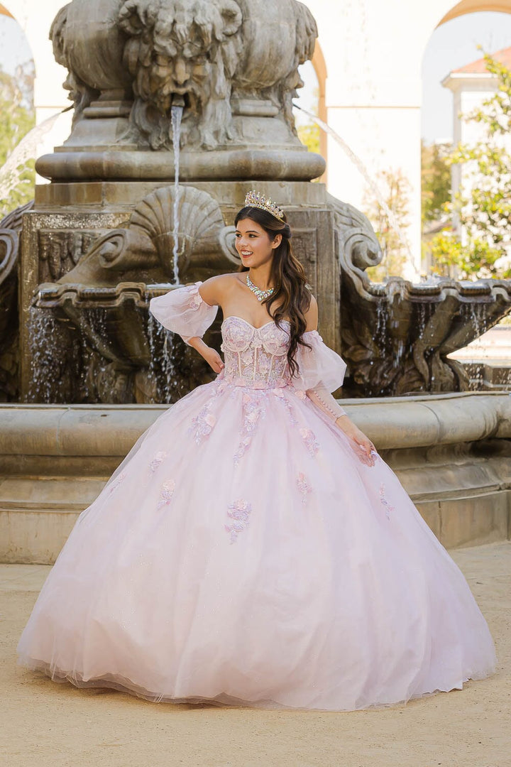 Strapless Puff Sleeve Ball Gown by Petite Adele PQ1037