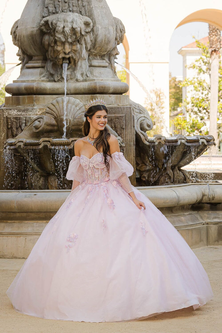 Strapless Puff Sleeve Ball Gown by Petite Adele PQ1037