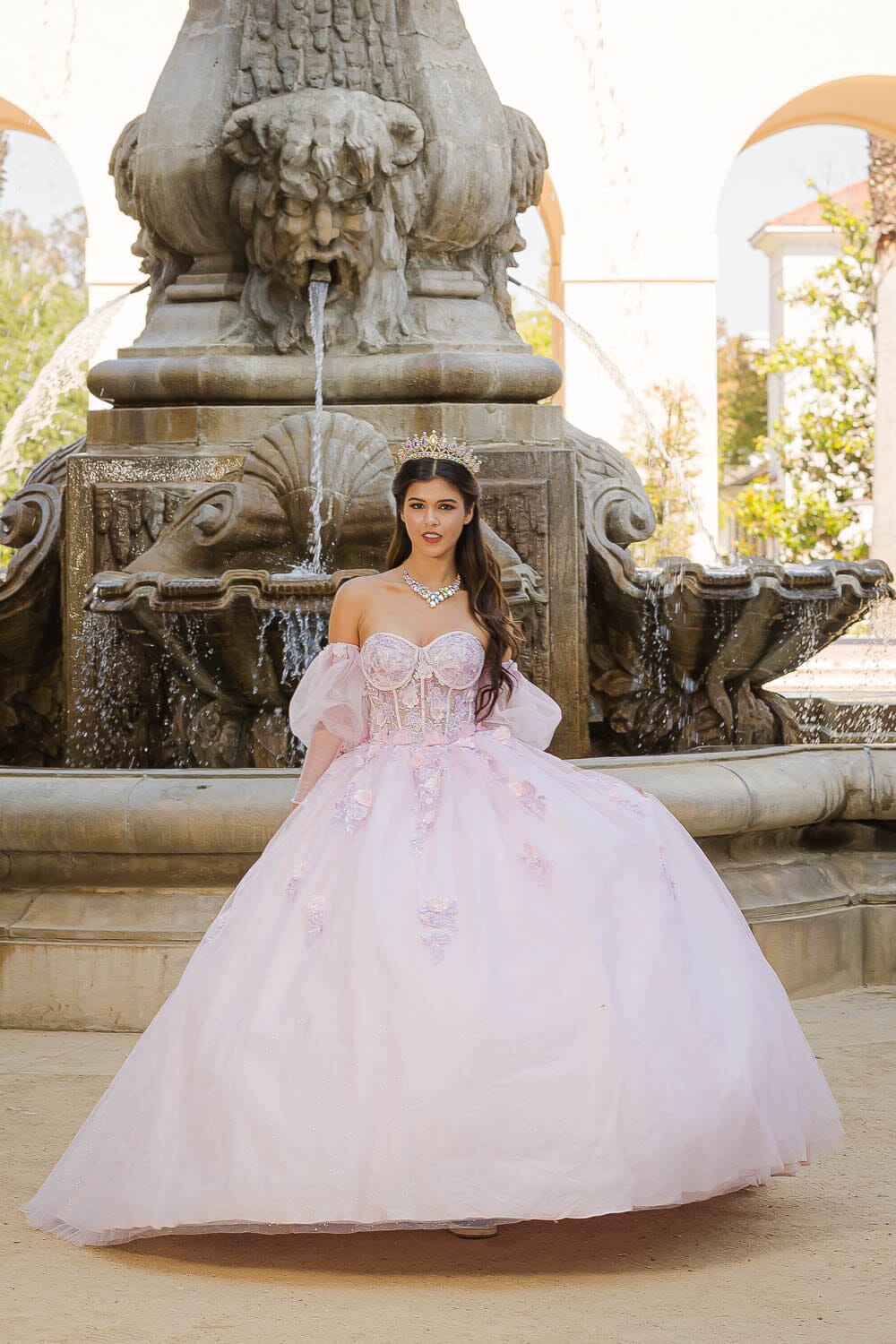 Strapless Puff Sleeve Ball Gown by Petite Adele PQ1037