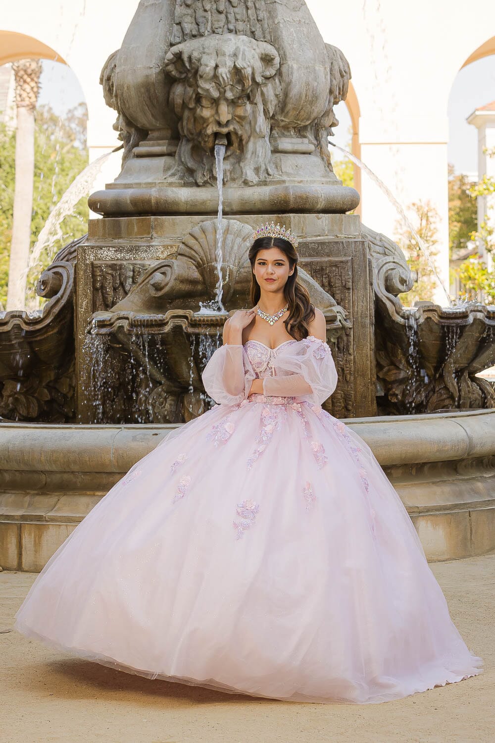 Strapless Puff Sleeve Ball Gown by Petite Adele PQ1037
