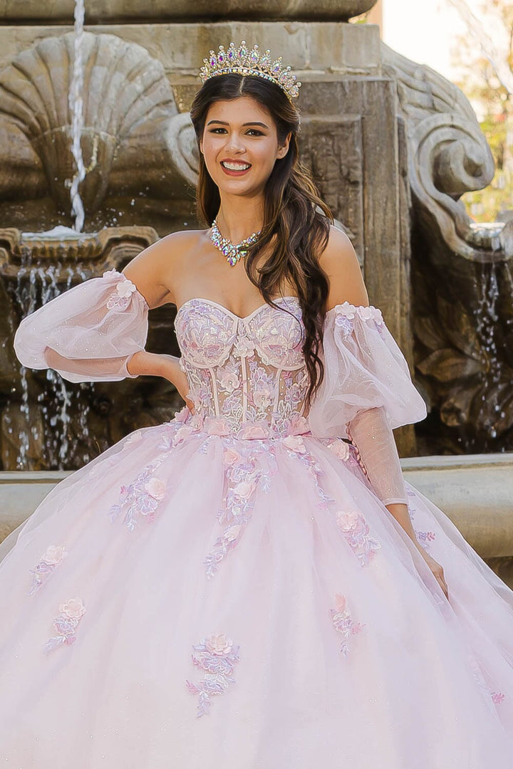 Strapless Puff Sleeve Ball Gown by Petite Adele PQ1037