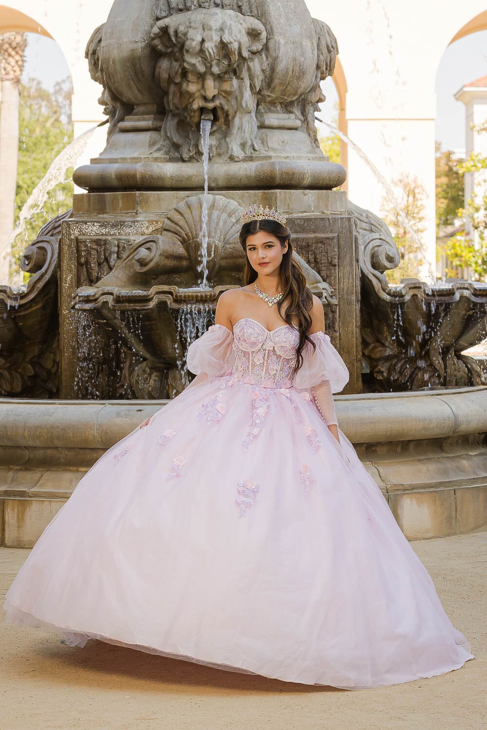Strapless Puff Sleeve Ball Gown by Petite Adele PQ1037