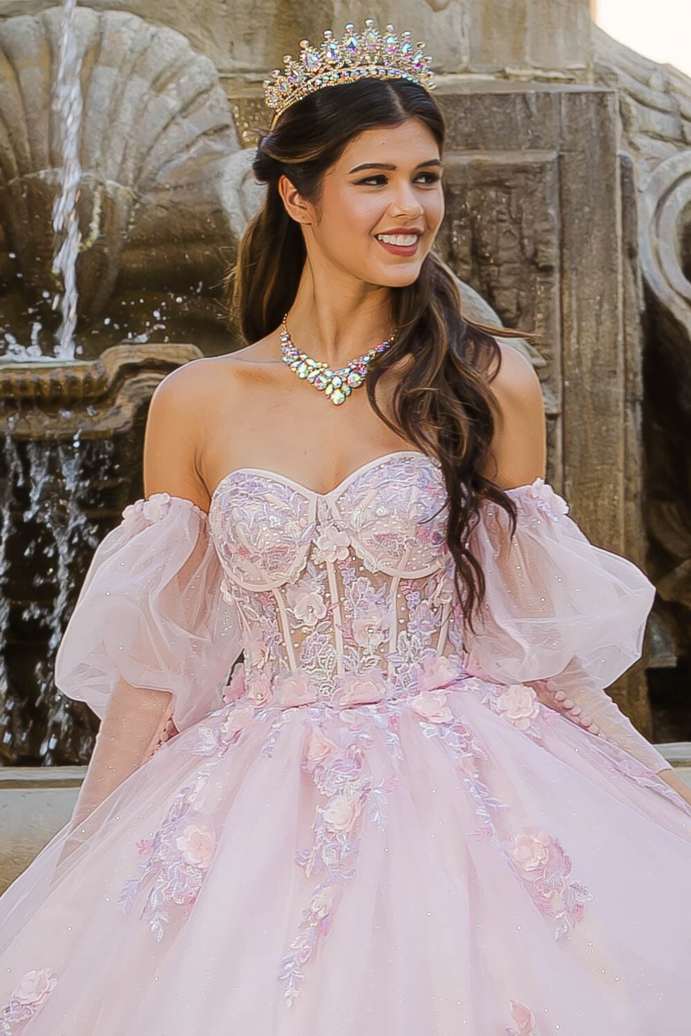 Strapless Puff Sleeve Ball Gown by Petite Adele PQ1037