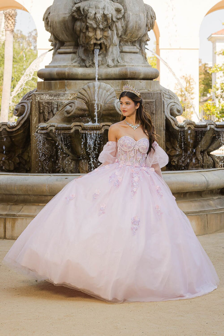 Strapless Puff Sleeve Ball Gown by Petite Adele PQ1037