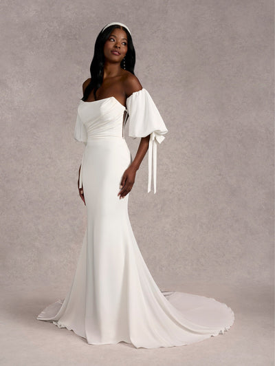 Strapless Puff Sleeve Bridal Gown by Adrianna Papell 31269