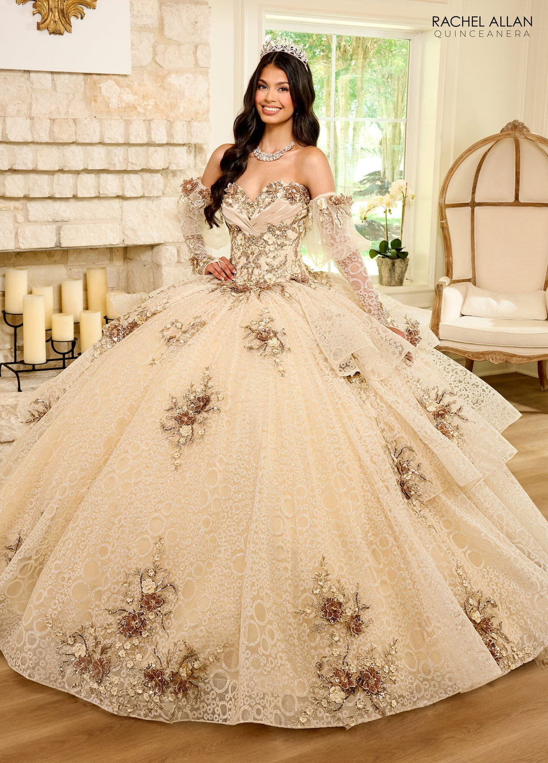 Strapless Puff Sleeve Quinceanera Dress by Rachel Allan RQ2191