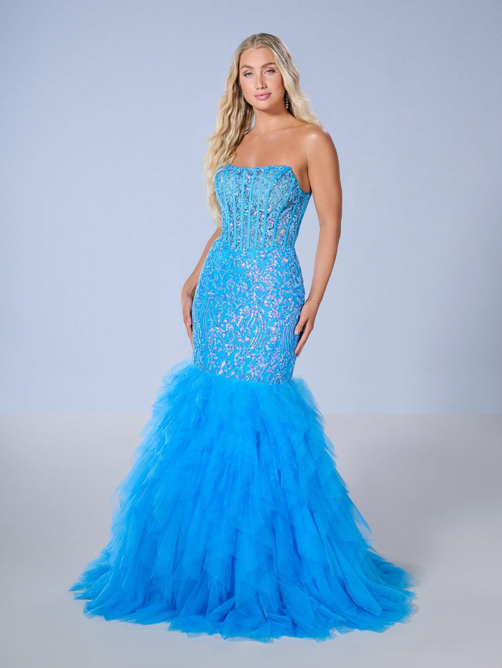 Strapless Ruffled Mermaid Dress by Tiffany Designs 16165