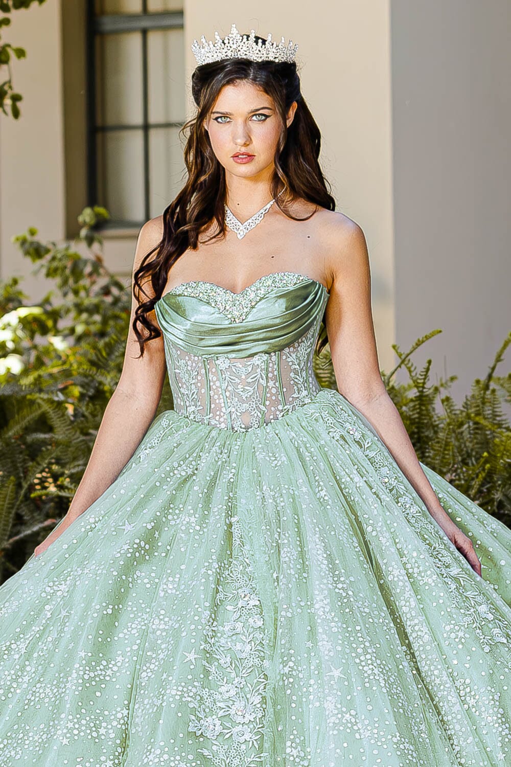 Strapless Sheer Corset Ball Gown by Petite Adele PQ1034