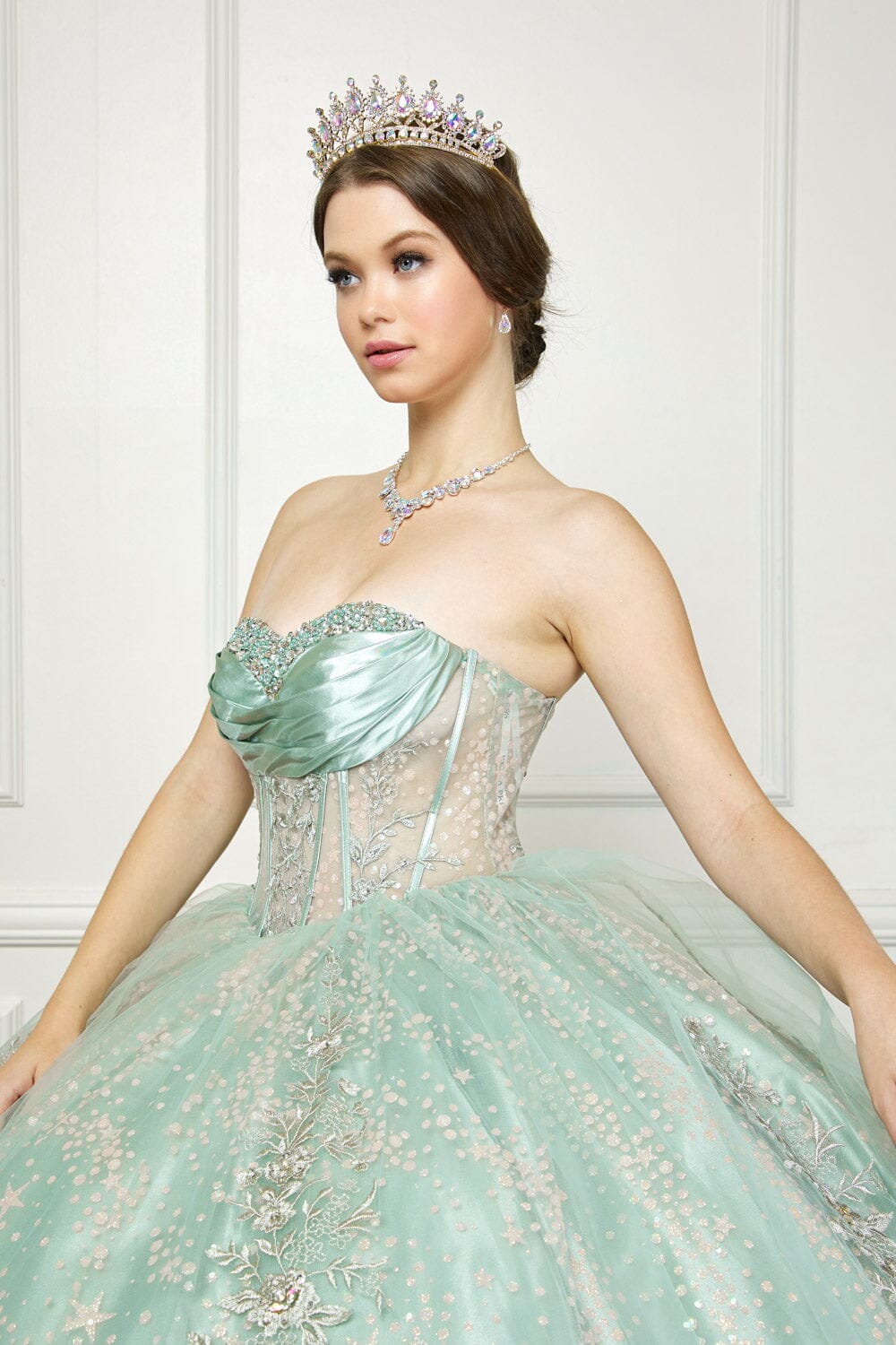 Strapless Sheer Corset Ball Gown by Petite Adele PQ1034