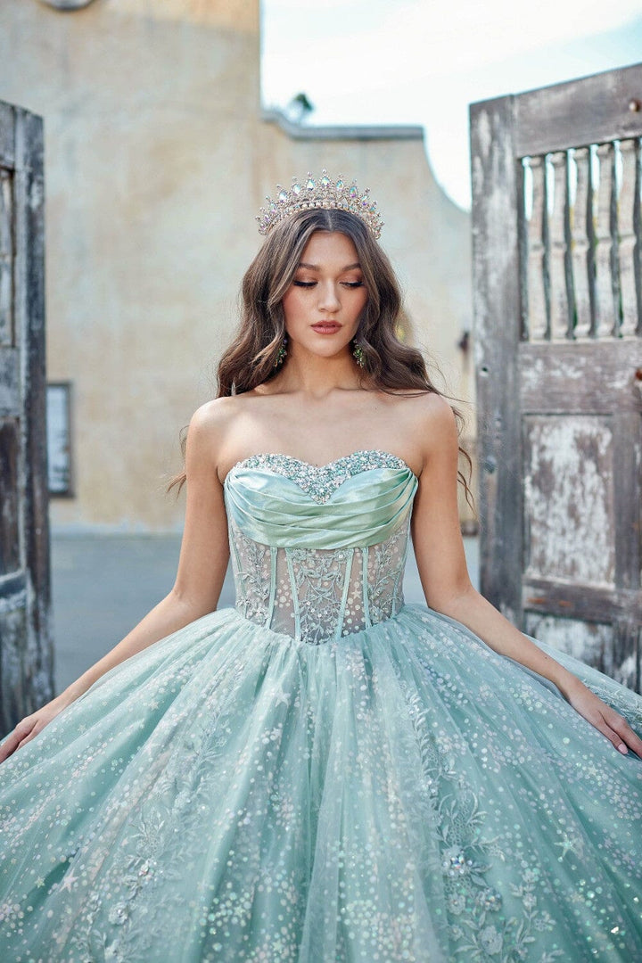 Strapless Sheer Corset Ball Gown by Petite Adele PQ1034