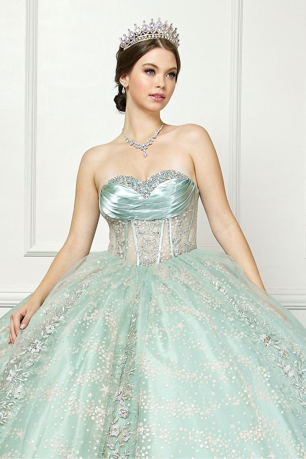 Strapless Sheer Corset Ball Gown by Petite Adele PQ1034