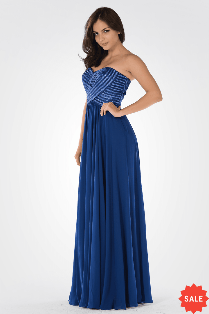 Strapless Sweetheart Gown with Sequined Top by Poly USA 7714