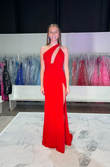 Jersey Fitted One Shoulder Slit Gown by Jovani 02543