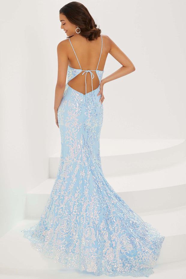Sequin Print V-Neck Mermaid Gown by Tiffany Designs 16926