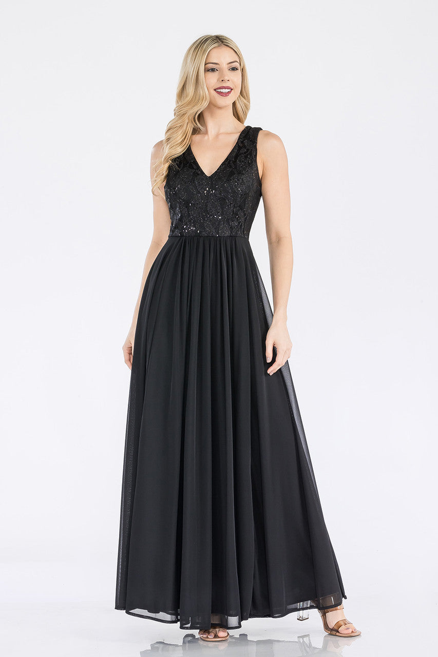 2-Piece Lace Jacket A-line Gown by Lenovia 5237 L / Black 2-Piece Lace Jacket A-line Gown by Lenovia 5237 L / Black