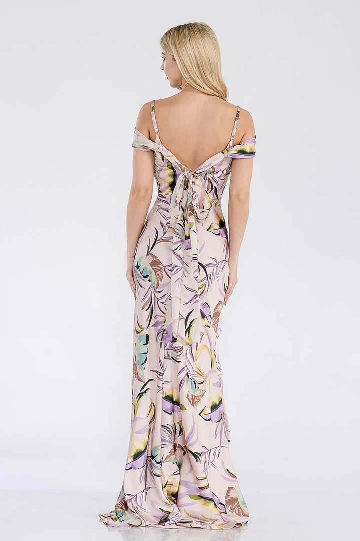 Print Fitted Cold Shoulder Gown by Lenovia 5306