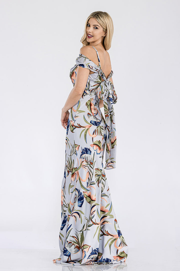 Print Fitted Cold Shoulder Gown by Lenovia 5306