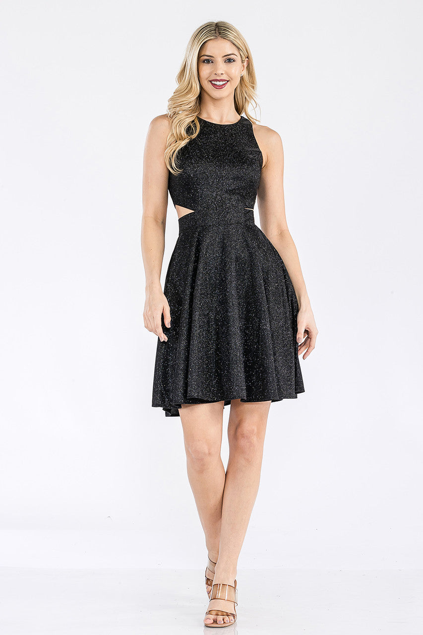 Metallic Short Sleeveless A-line Dress by Lenovia 3063