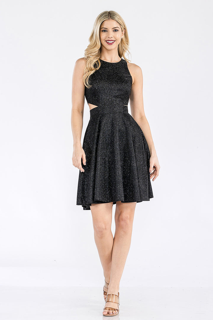 Metallic Short Sleeveless A-line Dress by Lenovia 3063