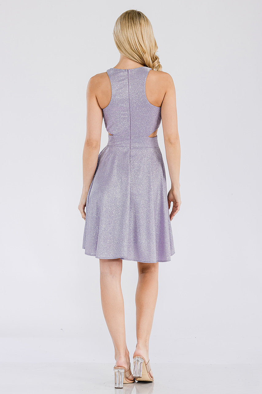 Metallic Short Sleeveless A-line Dress by Lenovia 3063