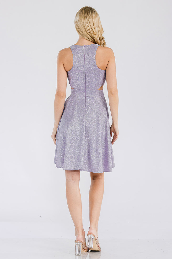 Metallic Short Sleeveless A-line Dress by Lenovia 3063