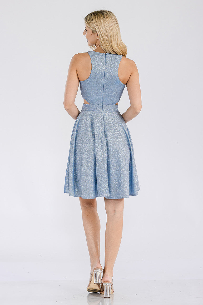Metallic Short Sleeveless A-line Dress by Lenovia 3063