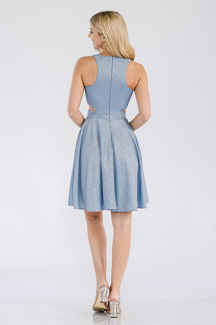 Metallic Short Sleeveless A-line Dress by Lenovia 3063