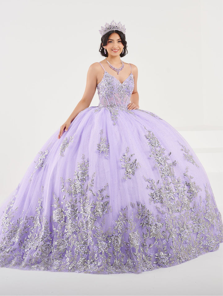 V-Neck Cape Sleeve Quinceanera Dress by Fiesta Gowns 56491