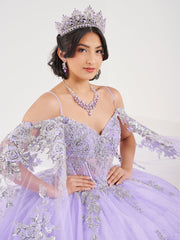 V-Neck Cape Sleeve Quinceanera Dress by Fiesta Gowns 56491