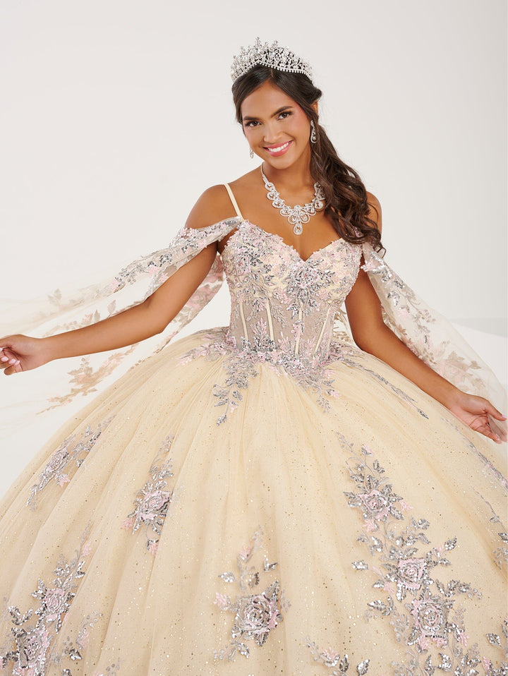 V-Neck Cape Sleeve Quinceanera Dress by Fiesta Gowns 56491