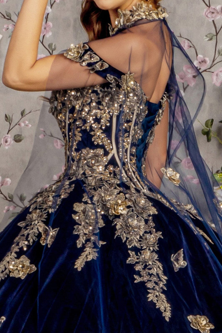 Velvet Off Shoulder Cape Ball Gown by GLS Gloria GL3471