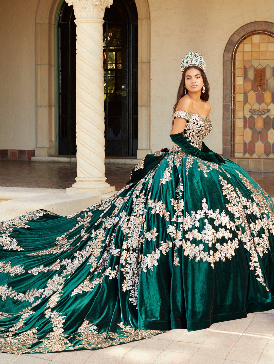 Velvet Off Shoulder Quinceanera Dress by House of Wu 26065