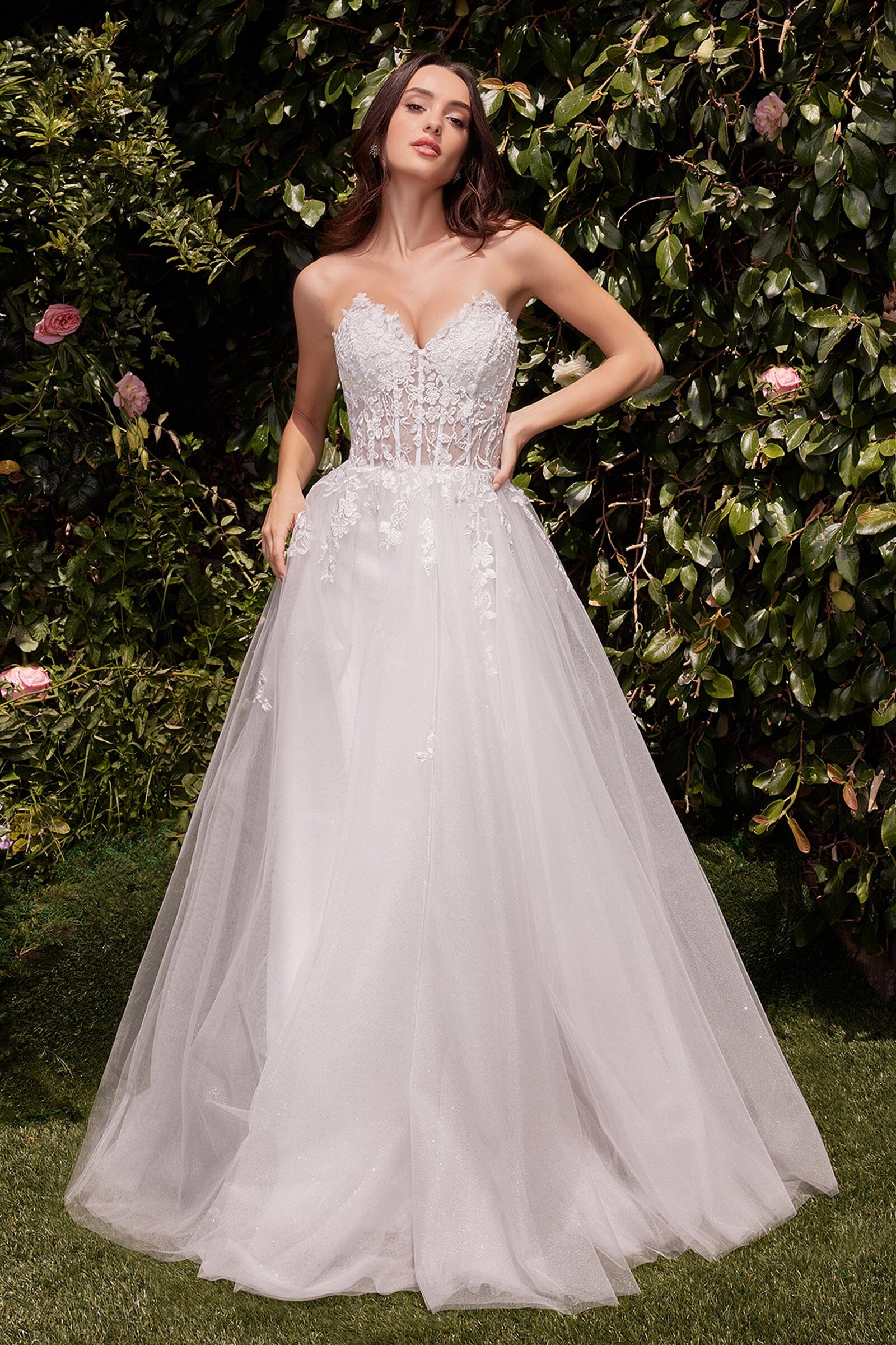 White Applique Strapless Slit Gown by Ladivine C148W – ABC Fashion