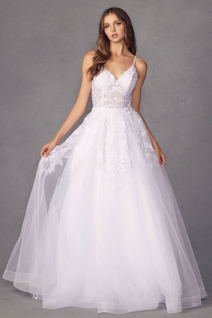 White Embellished Long Sleeveless Dress by Juliet 251W