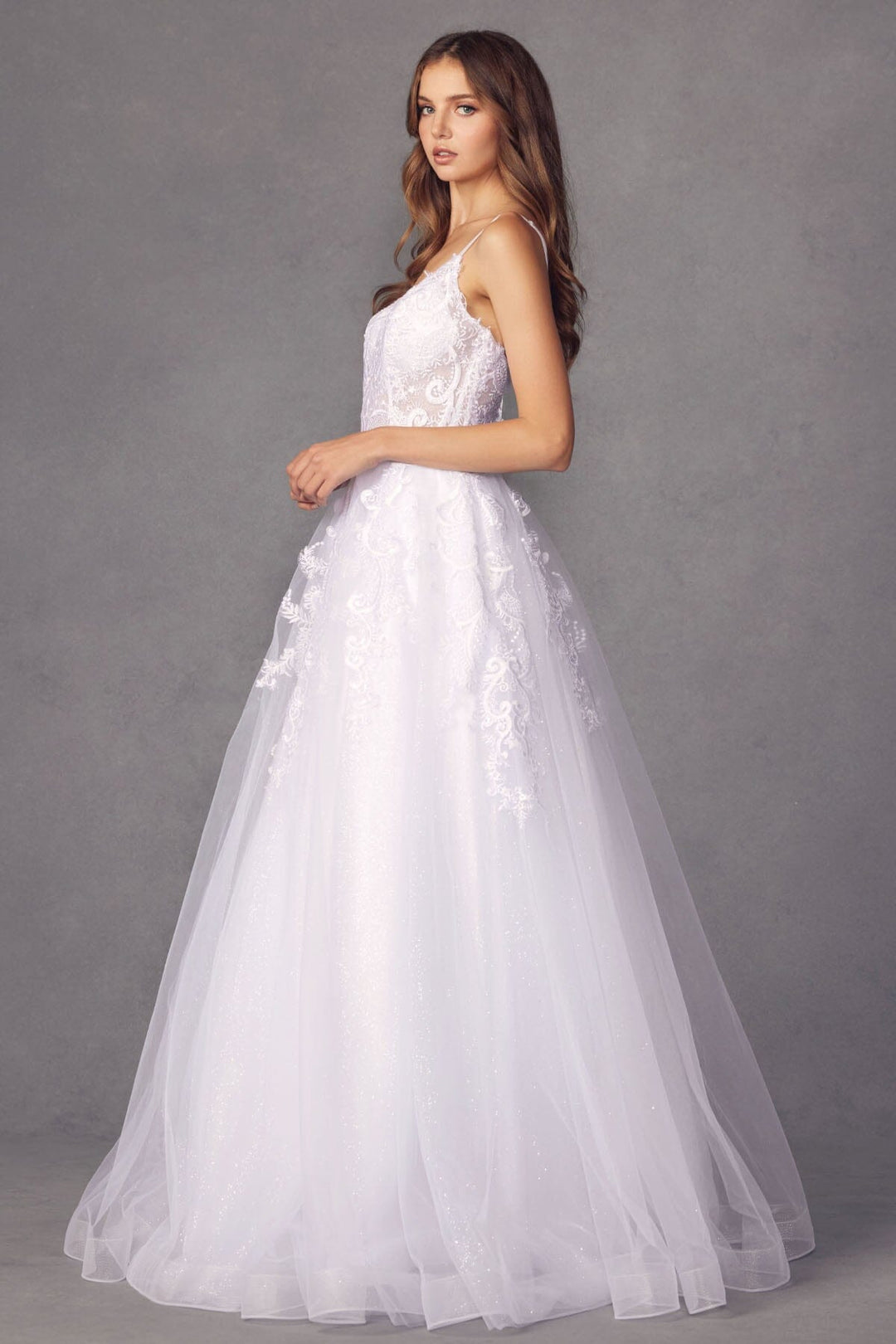 White Embellished Long Sleeveless Dress by Juliet 251W