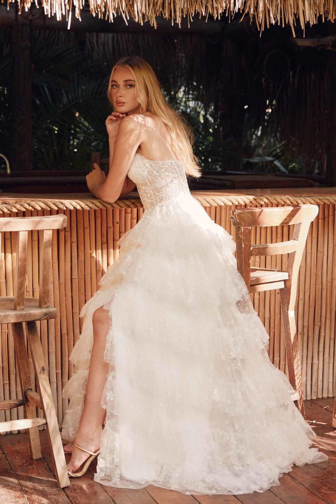 White Sleeveless A-line Tiered Gown by Juliet JT2464AW