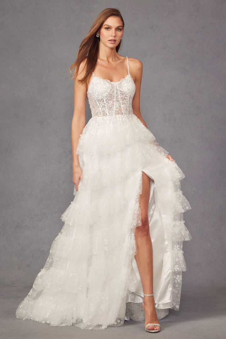 White Sleeveless A-line Tiered Gown by Juliet JT2464AW
